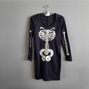 Spirit Halloween Sexy Skeleton Hooded Black Mini Dress Size M Costume Glitter